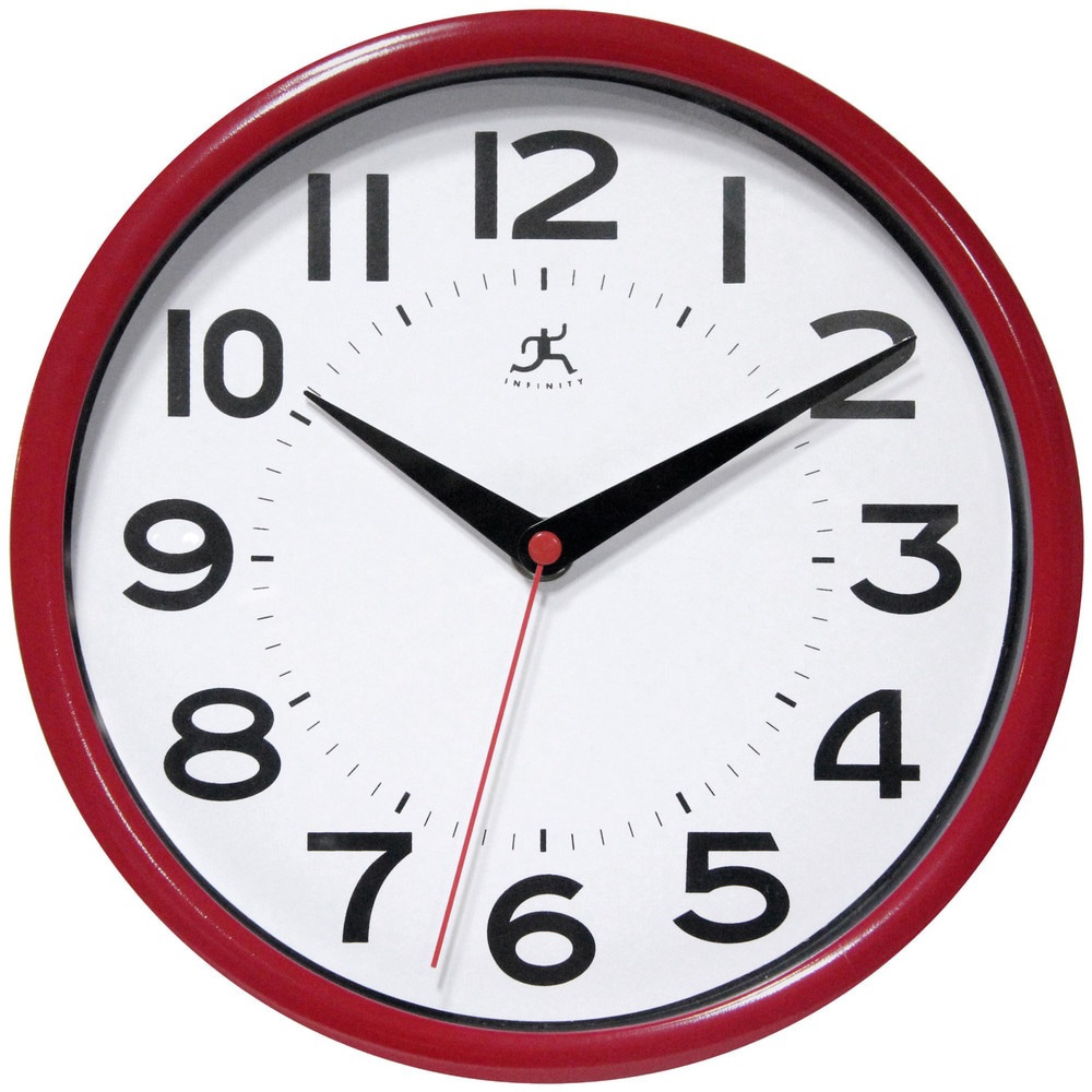 Office Wall Clocks; Clock Type: Dial ; Display Type: Analog ; Power Source: Battery ; Clock Movement Control: Manual ; Face Color: White ; Case Color: Red