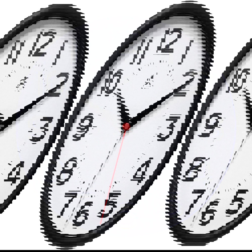 Office Wall Clocks; Clock Type: Dial ; Display Type: Analog ; Power Source: Battery ; Clock Movement Control: Manual ; Face Color: White ; Case Color: Black