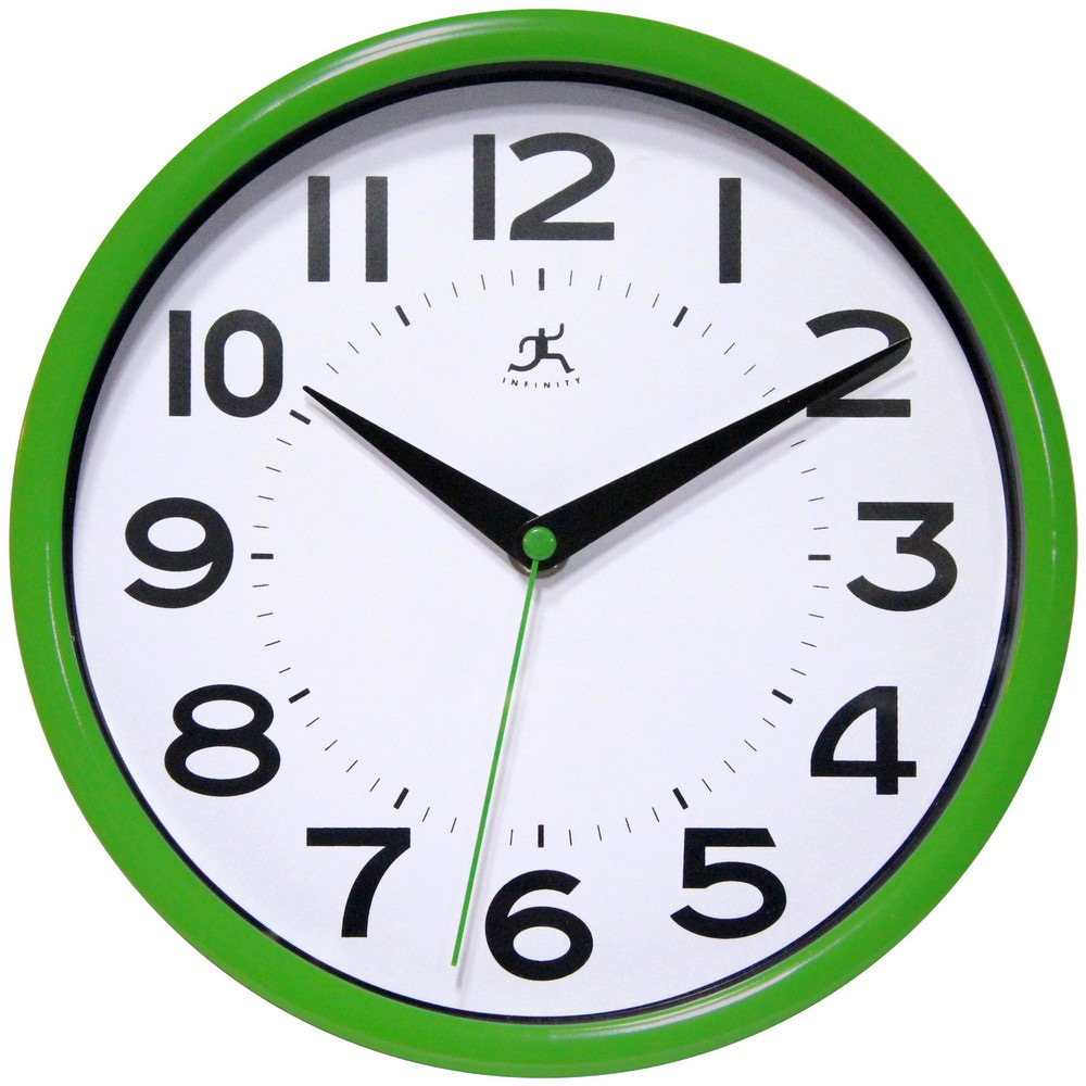 Office Wall Clocks; Clock Type: Dial ; Display Type: Analog ; Power Source: Battery ; Clock Movement Control: Manual ; Face Color: White ; Case Color: Green