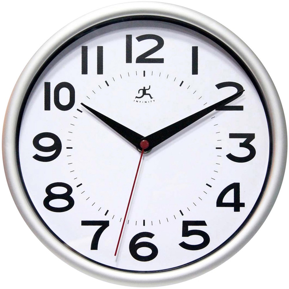 Office Wall Clocks; Clock Type: Dial ; Display Type: Analog ; Power Source: Battery ; Clock Movement Control: Manual ; Face Color: White ; Case Color: Silver