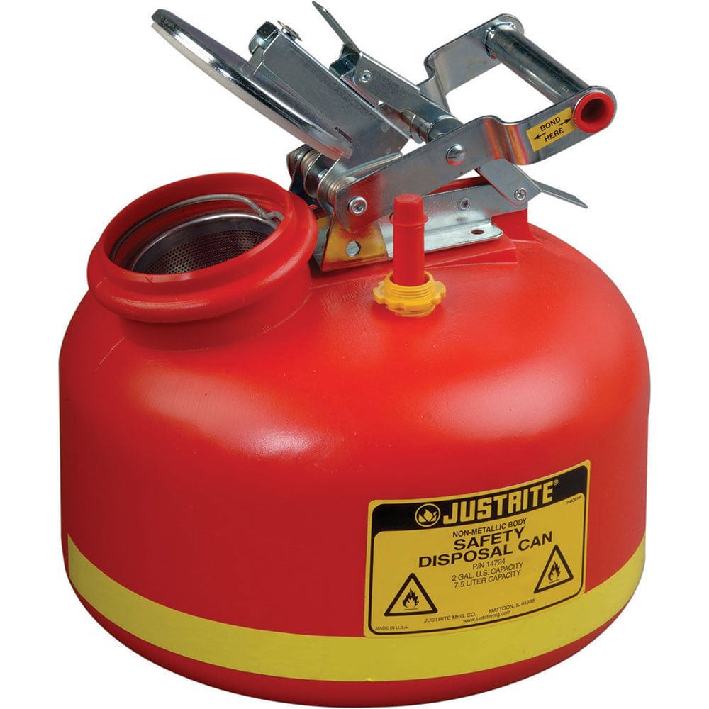 Safety Disposal Cans; Capacity: 2.000 ; Can Material: High Density Polyethylene ; Color: Red; Red ; Compatible Fluid: Flammable and or Corrosive Waste ; Overall Height: 14.75in ; Overall Diameter: 12.000