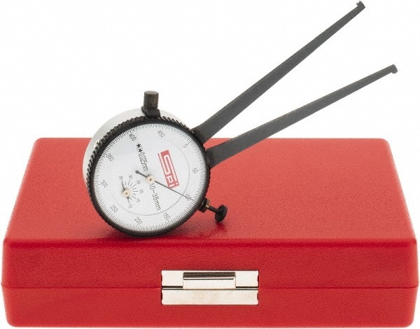 Inside Dial Caliper Gage: 10 to 35 mm, 0.025 mm Graduation, 0.038 mm Accuracy