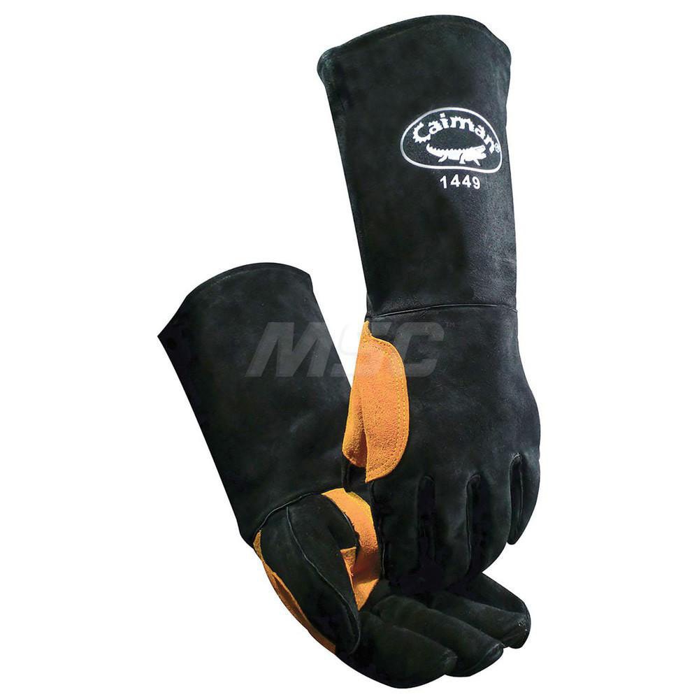 Welding Gloves: Caiman 1449, Size Large, Uncoated-Coated, Split Cowhide Leather, Pair
