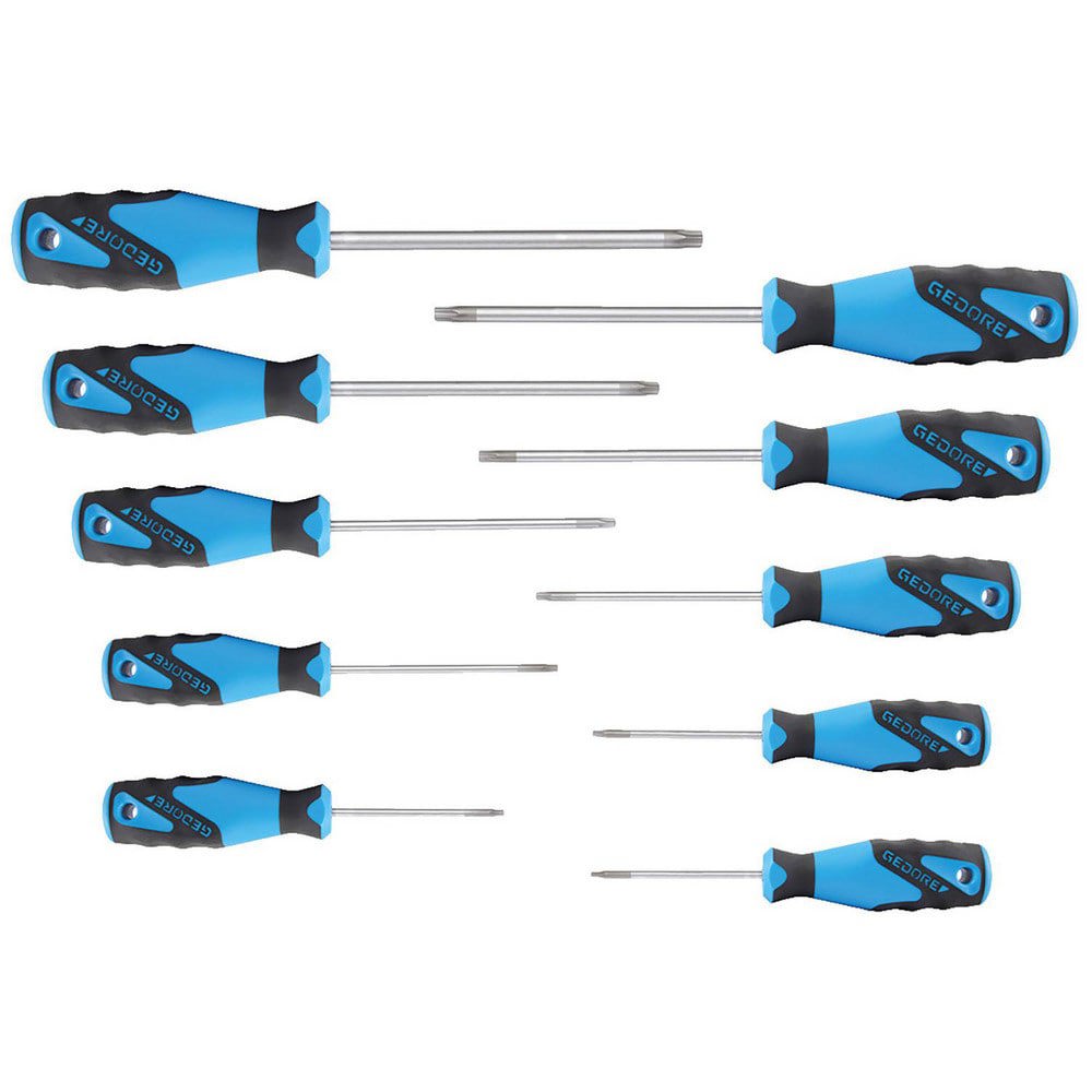 Torx Driver Sets; Torx Size: T7; T8; T9; T10; T15; T20; T25; T27; T30; T40 ; Container Type: Cardboard Box ; Handle Type: Ergonomic ; Handle Color: Blue; Black ; Number Of Pieces: 10