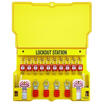 Padlock Lockout Station: Equipped, 10 Max Locks, Polycarbonate Station