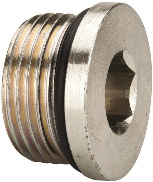 Industrial Pipe Hex Socket Plug: 1-3/16-12 Male Thread, Male Straight Thread O-Ring