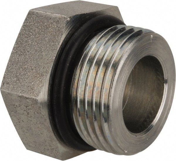 Industrial Pipe Hex Plug: 1-3/16-12 Male Thread, Male Straight Thread O-Ring