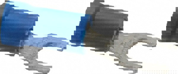 Locking Fork Terminal: Blue, Vinyl, Partially Insulated, #10 Stud, Crimp