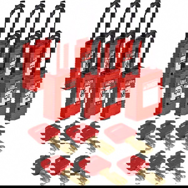 Lockout Padlock: Keyed Different, Key Retaining, Nylon, Plastic Shackle, Red