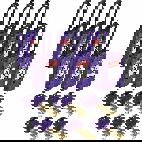 Lockout Padlock: Keyed Alike, Key Retaining, Nylon, Plastic Shackle, Purple