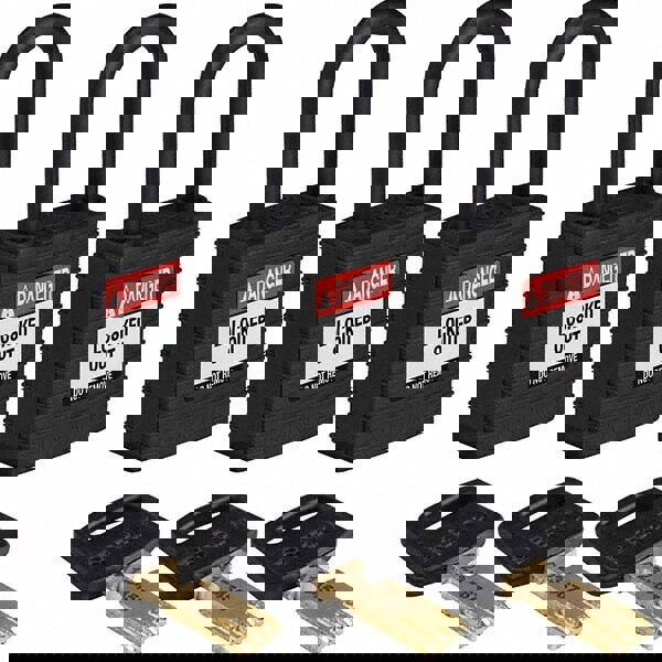 Lockout Padlock: Keyed Alike, Key Retaining, Nylon, Plastic Shackle, Black