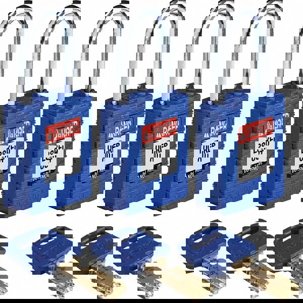 Lockout Padlock: Keyed Alike, Key Retaining, Nylon, Steel Shackle, Blue