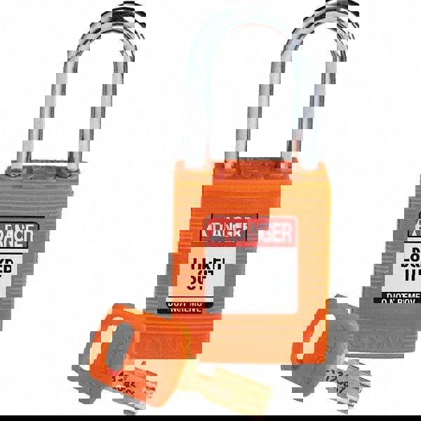 Lockout Padlock: Keyed Alike, Aluminum, Steel Shackle, Red