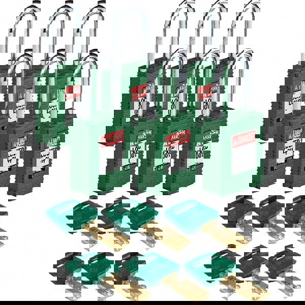 Lockout Padlock: Keyed Different, Key Retaining, Nylon, Steel Shackle, Green