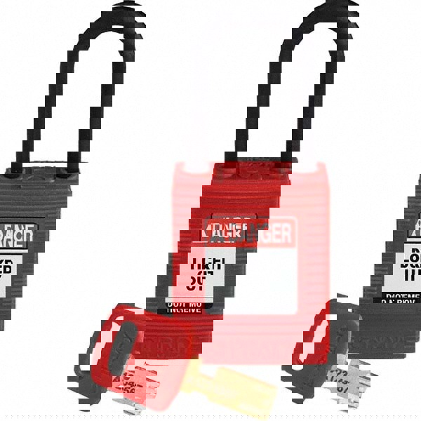 Lockout Padlock: Keyed Different, Key Retaining, Nylon, Plastic Shackle, Red