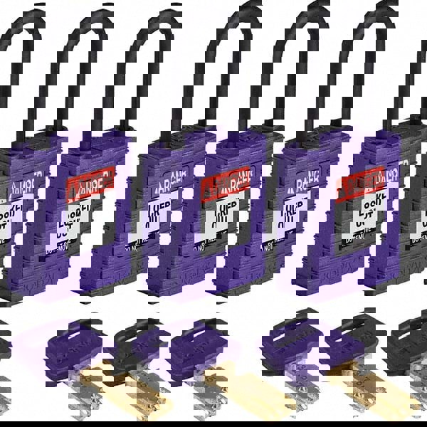 Lockout Padlock: Keyed Alike, Key Retaining, Nylon, Plastic Shackle, Purple