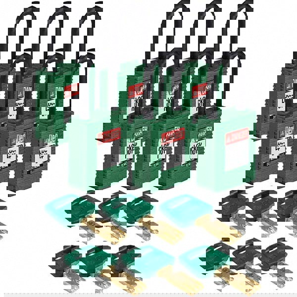 Lockout Padlock: Keyed Alike, Key Retaining, Nylon, Plastic Shackle, Green
