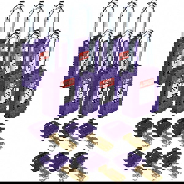 Lockout Padlock: Keyed Different, Key Retaining, Nylon, Steel Shackle, Purple