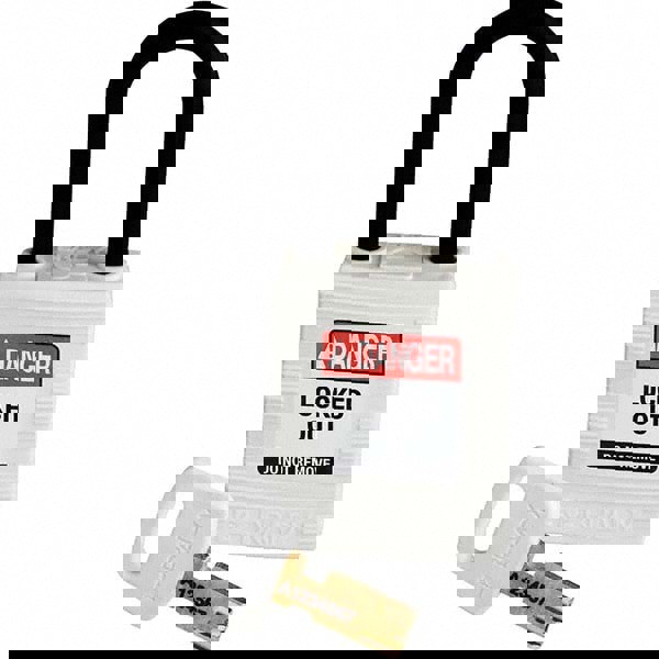 Lockout Padlock: Keyed Different, Key Retaining, Nylon, Plastic Shackle, White