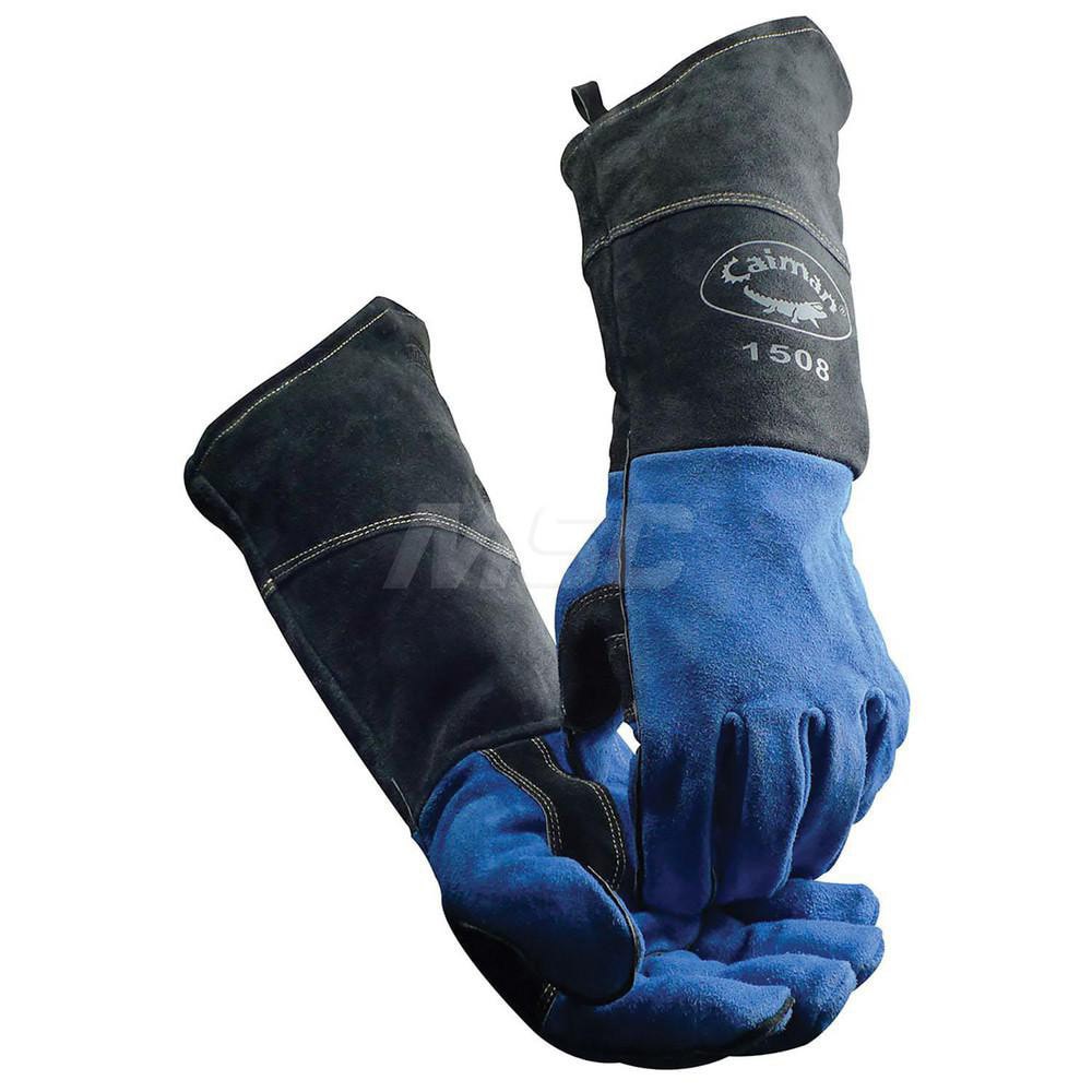 Welding Gloves: Caiman 1508, Size Large, Uncoated-Coated, Split Cowhide Leather, Pair