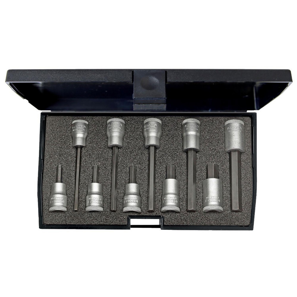Hex & Torx Bit Socket Sets; Set Type: Hex Bit ; Drive Size: 3/8 ; Minimum Set Hex Size (Metric): 4.0 ; Finish: Chrome ; Maximum Set Hex Size (Metric): 10 ; Number Of Pieces: 10