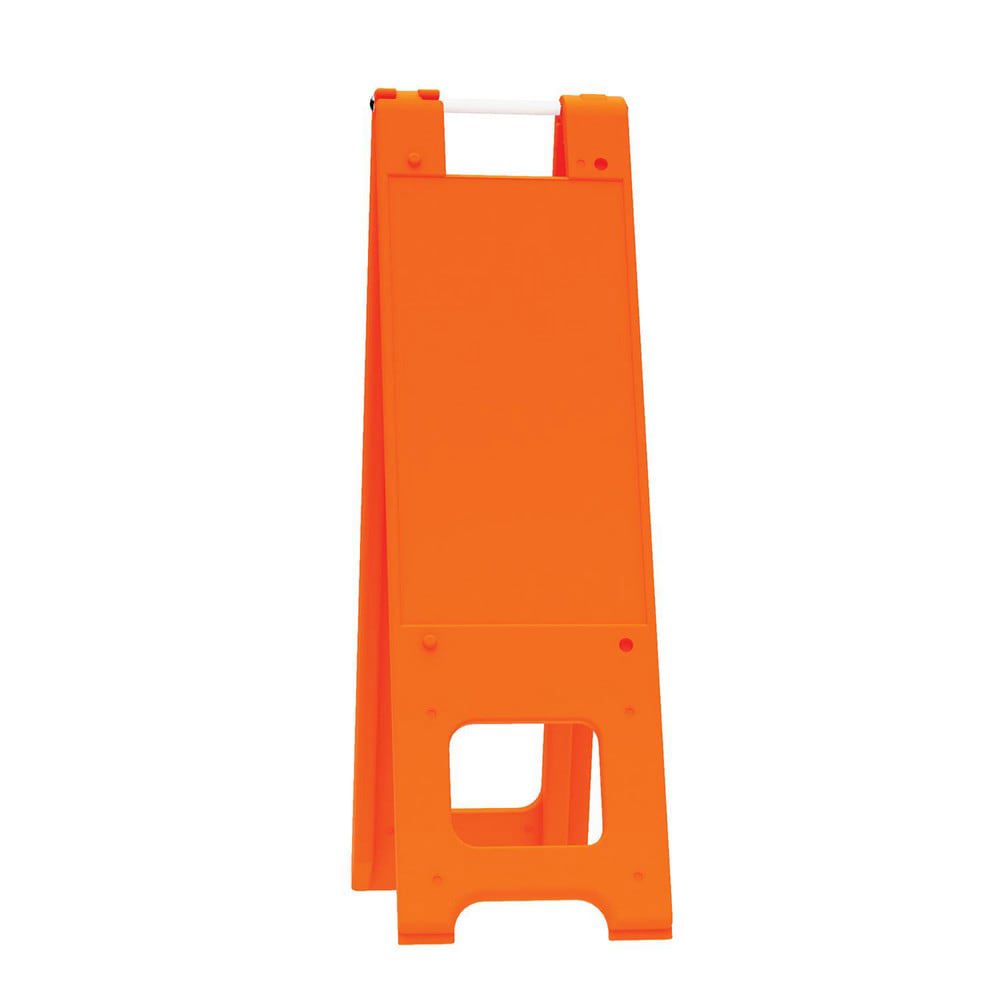 Pedestrian Barrier Sign Stand: Plastic, Orange, Use with Indoor & Outdoor
