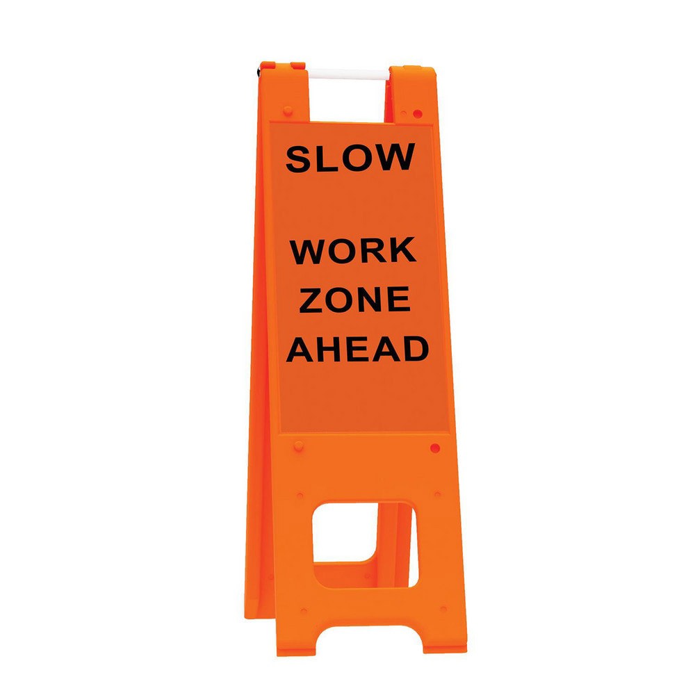 Pedestrian Barrier Sign Stand: Plastic, Orange, Use with Indoor & Outdoor