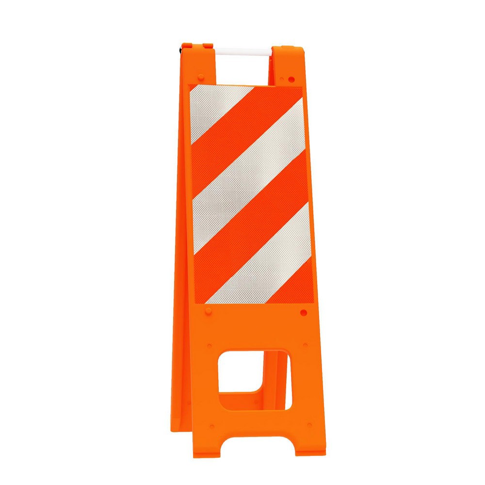 Pedestrian Barrier Sign Stand: Plastic, Orange, Use with Indoor & Outdoor