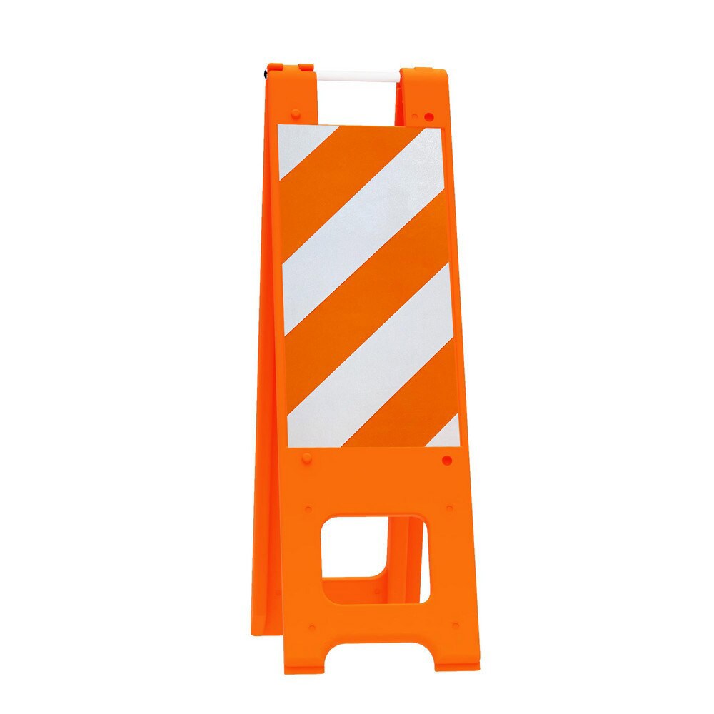 Pedestrian Barrier Sign Stand: Plastic, Orange, Use with Indoor & Outdoor