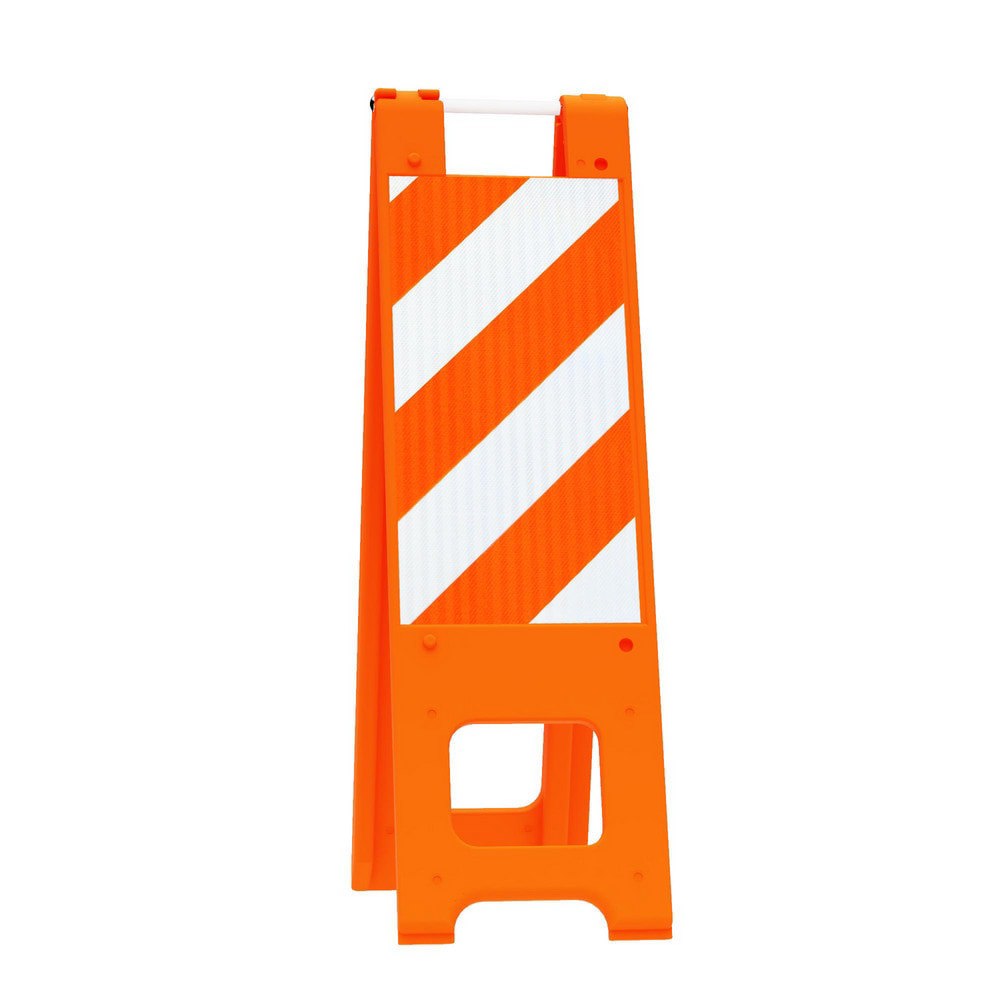 Pedestrian Barrier Sign Stand: Plastic, Orange, Use with Indoor & Outdoor