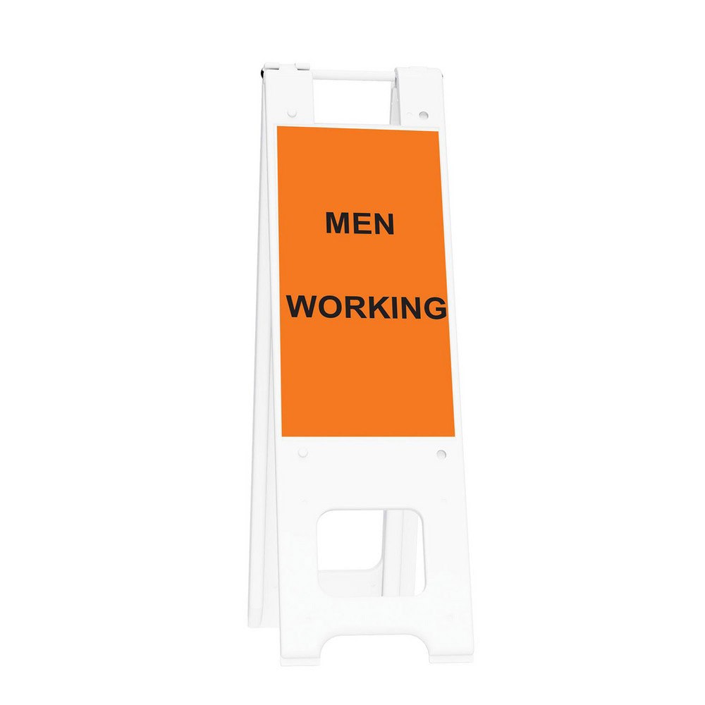 Pedestrian Barrier Sign Stand: Plastic, White, Use with Indoor & Outdoor