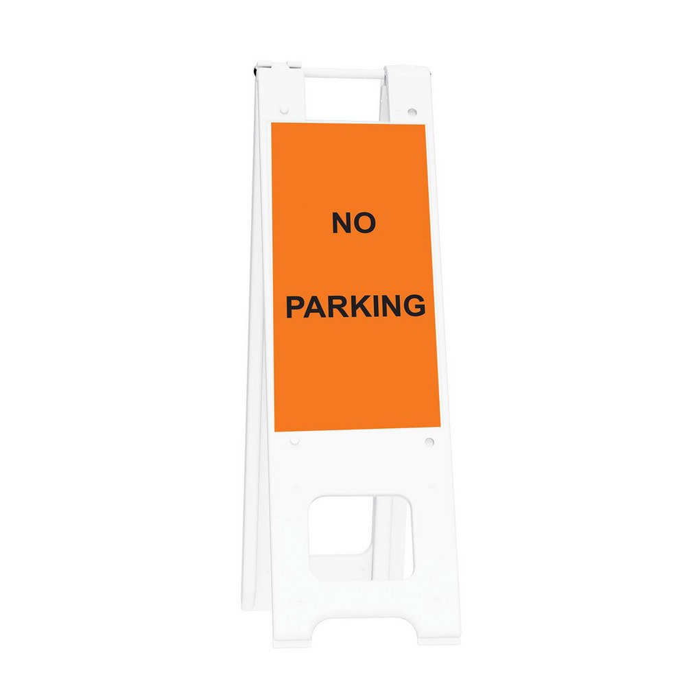 Pedestrian Barrier Sign Stand: Plastic, White, Use with Indoor & Outdoor