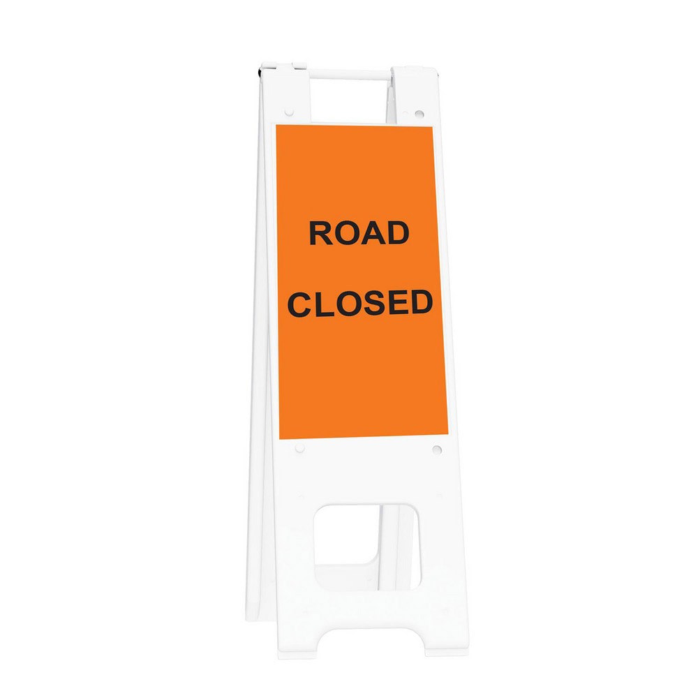 Pedestrian Barrier Sign Stand: Plastic, White, Use with Indoor & Outdoor