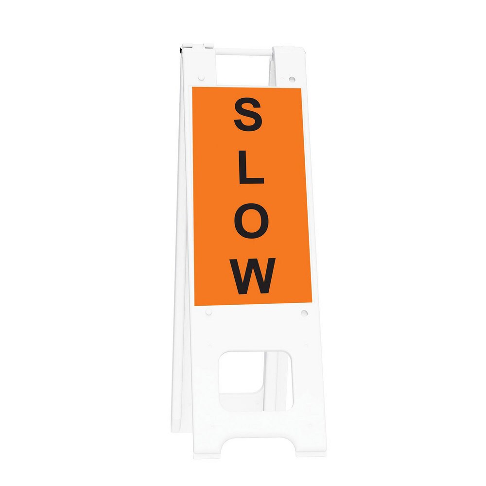 Pedestrian Barrier Sign Stand: Plastic, White, Use with Indoor & Outdoor
