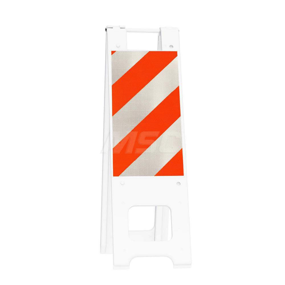 Pedestrian Barrier Sign Stand: Plastic, White, Use with Indoor & Outdoor