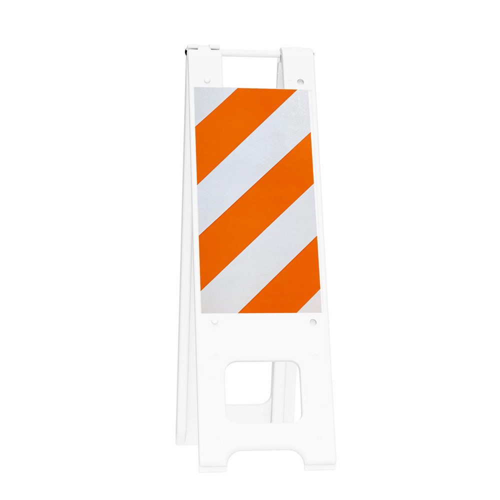 Pedestrian Barrier Sign Stand: Plastic, White, Use with Indoor & Outdoor