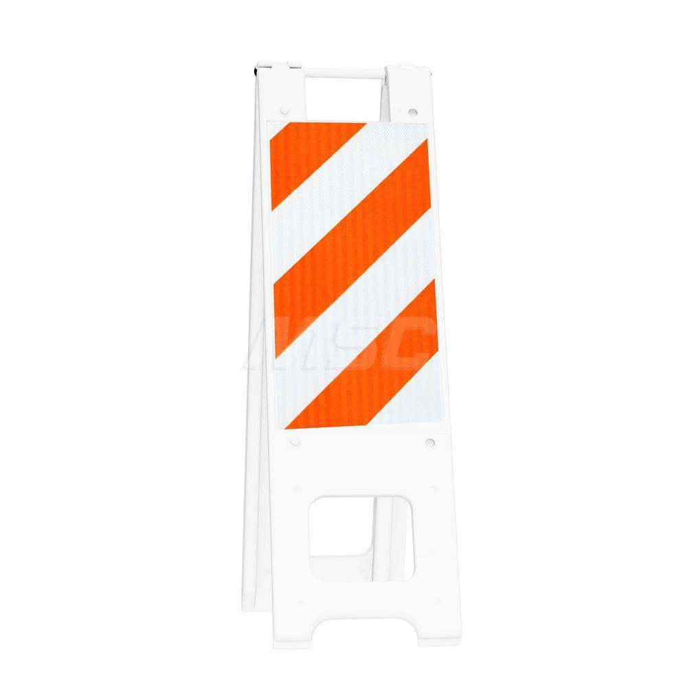 Pedestrian Barrier Sign Stand: Plastic, White, Use with Indoor & Outdoor