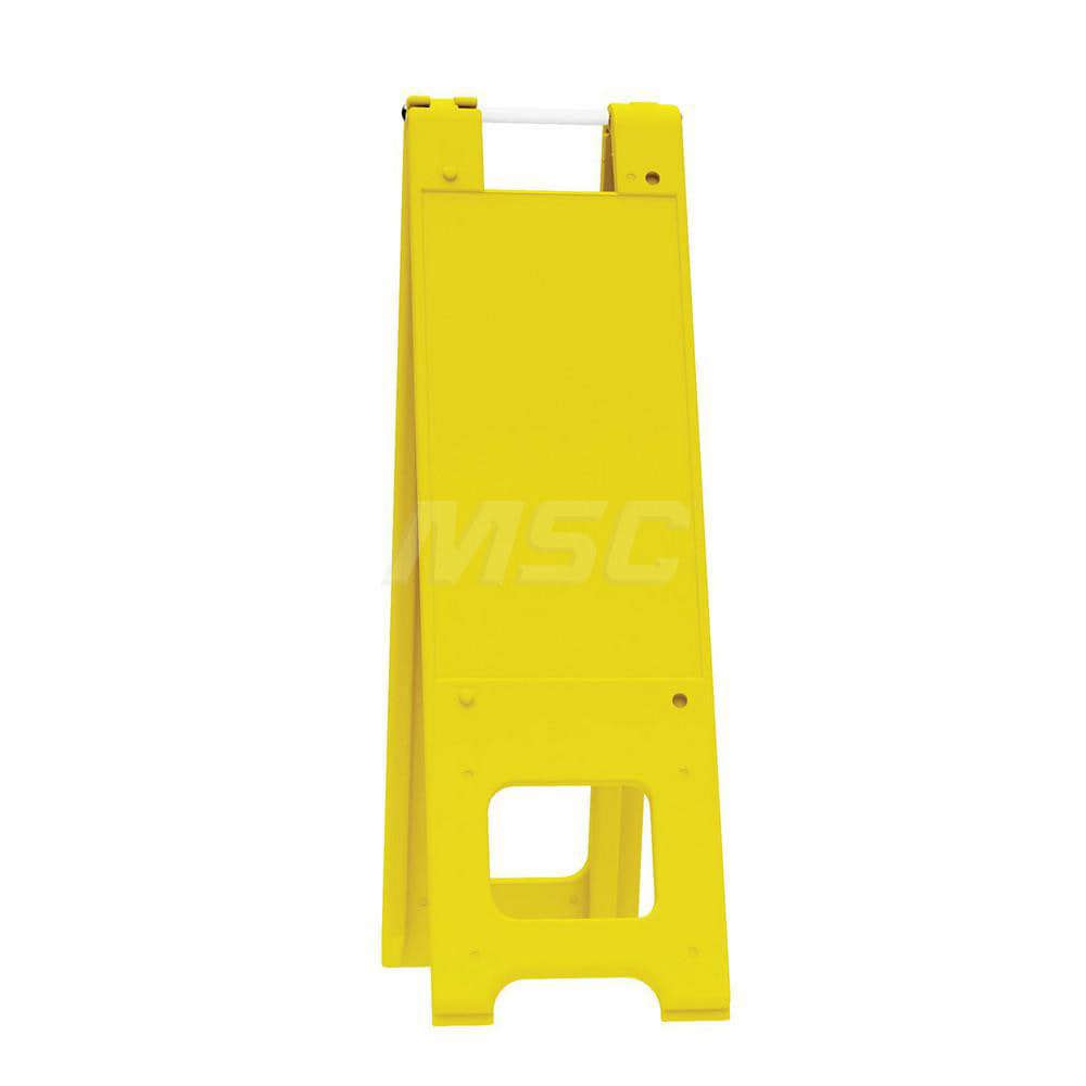 Pedestrian Barrier Sign Stand: Plastic, Yellow, Use with Indoor & Outdoor