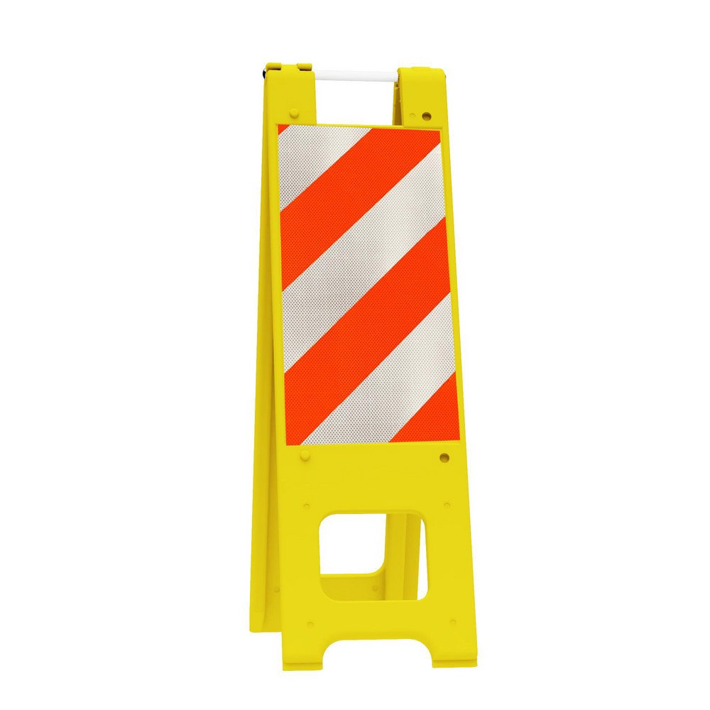 Pedestrian Barrier Sign Stand: Plastic, Yellow, Use with Indoor & Outdoor