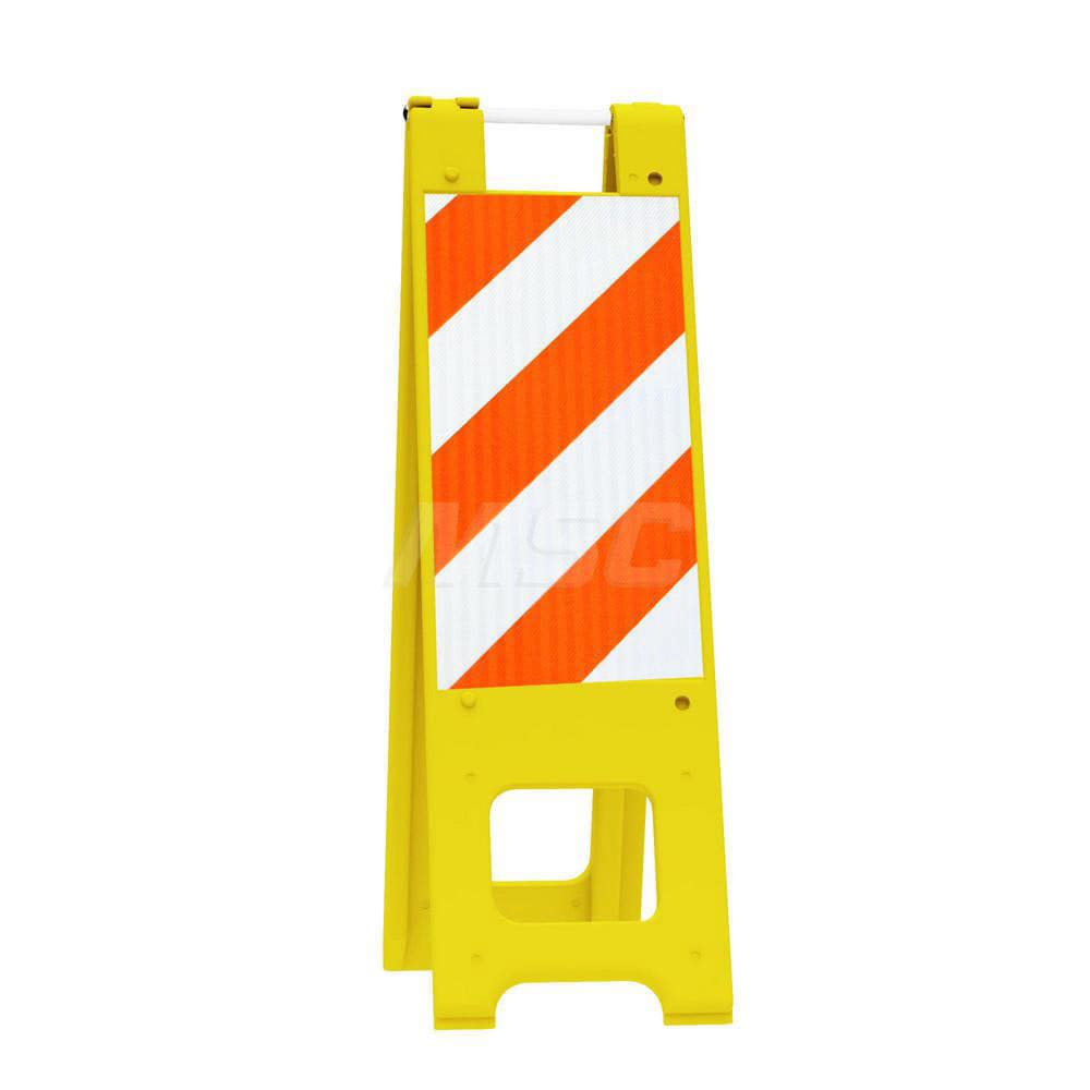Pedestrian Barrier Sign Stand: Plastic, Yellow, Use with Indoor & Outdoor