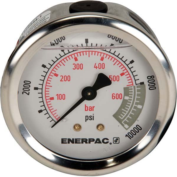 Hydraulic Pressure Gages & Adapters; Gauge Type: Glycerine Filled ; Maximum Working Pressure: 10000.000 ; Gauge Connection Size: 0.125in ; Thread Standard: NPT ; Connection Location: Back ; Dial Diameter: 1.5in