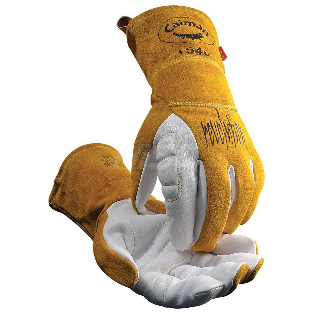 Welding Gloves: Caiman 1540, Size Medium, Uncoated-Coated, Grain Goatskin Leather & Split Cowhide Leather, Pair