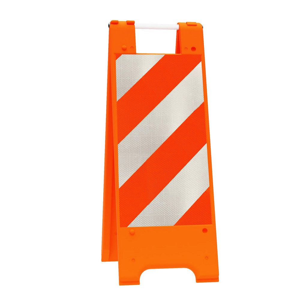 Pedestrian Barrier Sign Stand: Plastic, Orange, Use with Indoor & Outdoor
