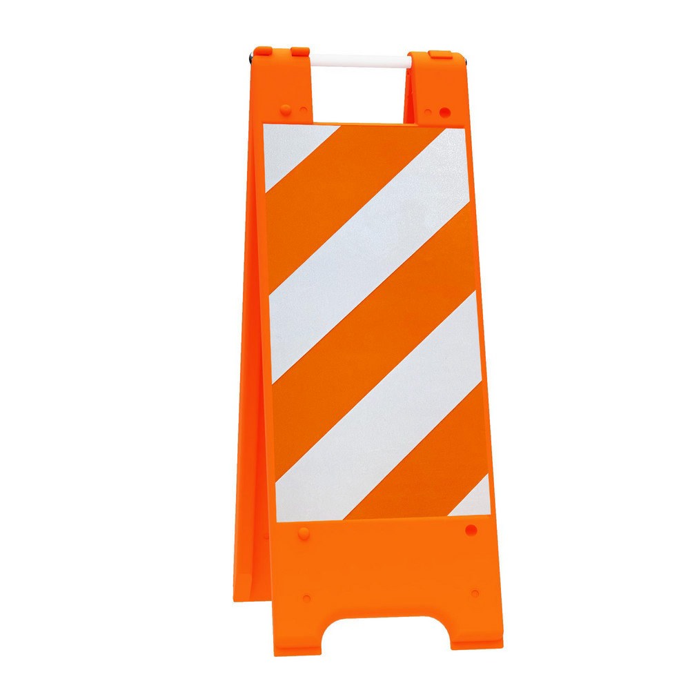 Pedestrian Barrier Sign Stand: Plastic, Orange, Use with Indoor & Outdoor
