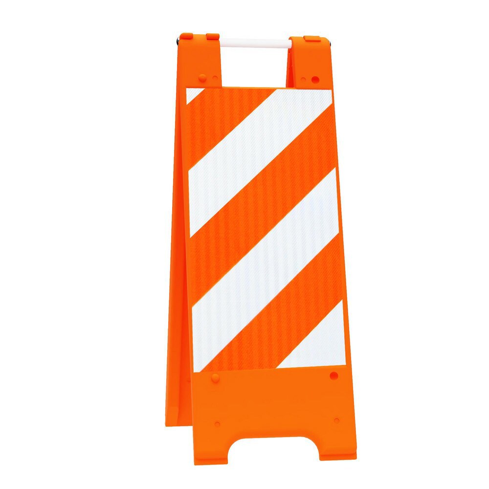 Pedestrian Barrier Sign Stand: Plastic, Orange, Use with Indoor & Outdoor