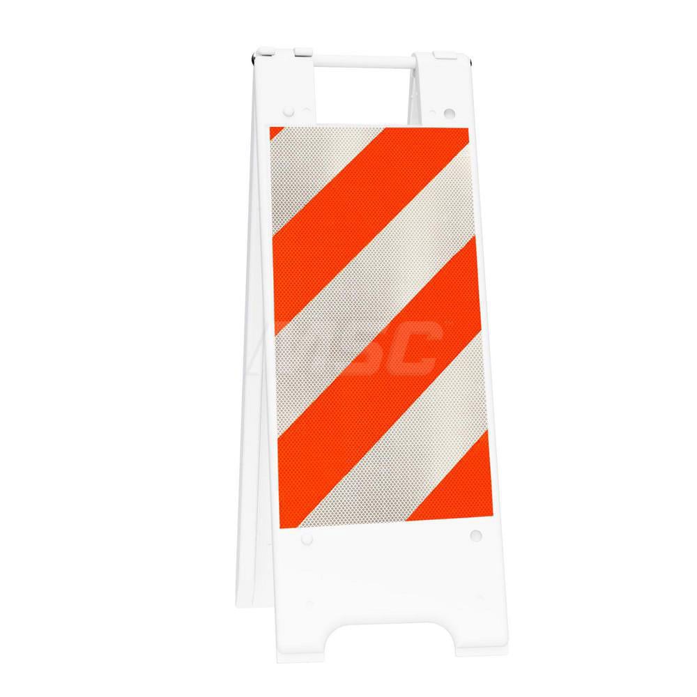 Pedestrian Barrier Sign Stand: Plastic, White, Use with Indoor & Outdoor