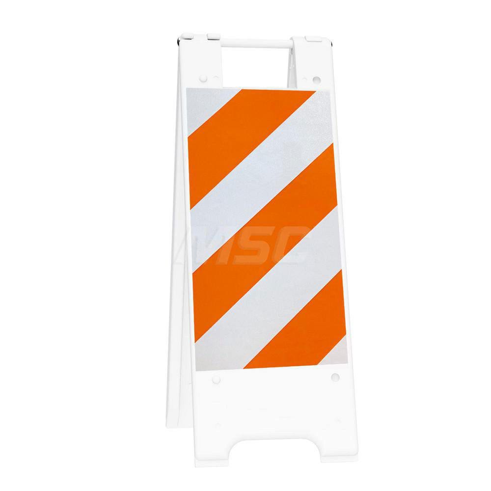 Pedestrian Barrier Sign Stand: Plastic, White, Use with Indoor & Outdoor