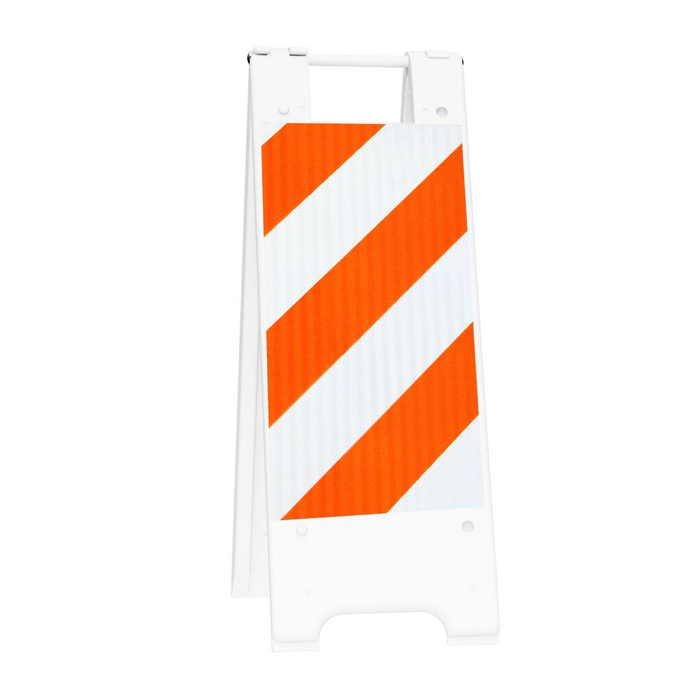 Pedestrian Barrier Sign Stand: Plastic, White, Use with Indoor & Outdoor