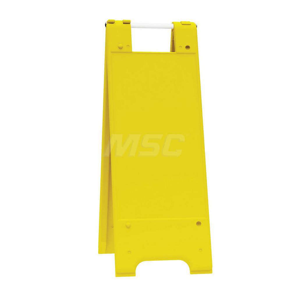 Pedestrian Barrier Sign Stand: Plastic, Yellow, Use with Indoor & Outdoor