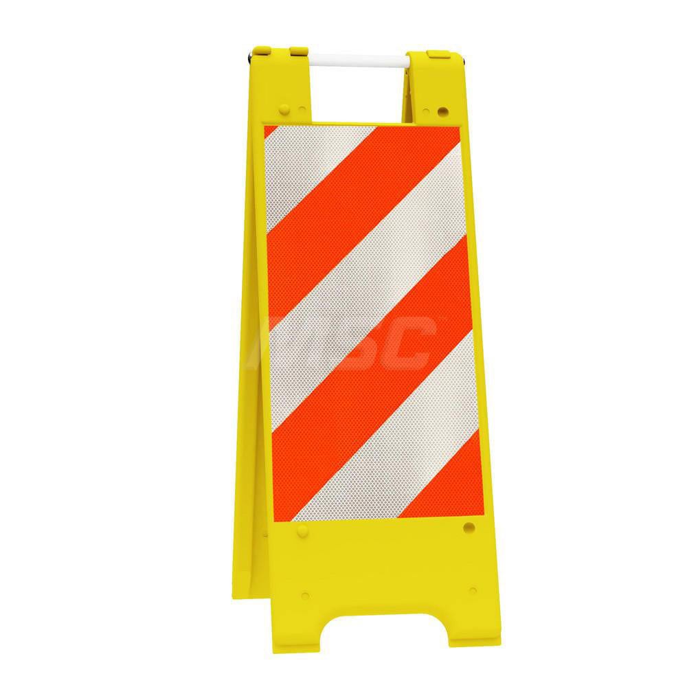 Pedestrian Barrier Sign Stand: Plastic, Yellow, Use with Indoor & Outdoor